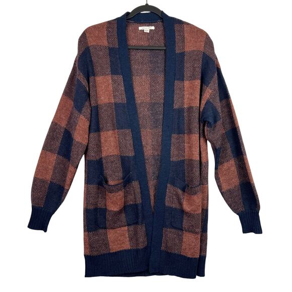 American Eagle Wool Blend Oversized XS Women's Plaid Long Open Cardigan Sweater - Picture 1 of 9